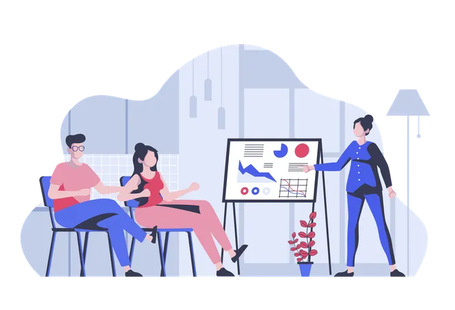 Business Training Concept With Cartoon People In Flat Design For Web Coach Teaching Company Staff At Conference With Presentation Vector Illustration For Social Media Banner Marketing Material Illustration