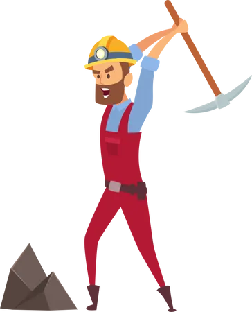 Coal Miner Digging Soil with Pickaxe  Illustration