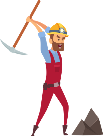 Coal Miner Digging Soil with Pickaxe Illustration