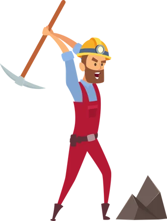 Coal Miner Digging Soil with Pickaxe Illustration