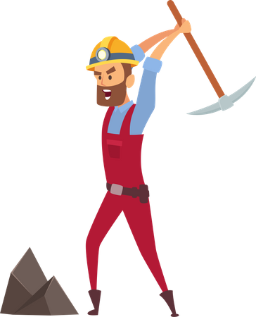 Coal Miner Digging Soil with Pickaxe  Illustration