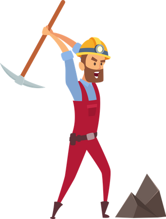 Coal Miner Digging Soil with Pickaxe  Illustration