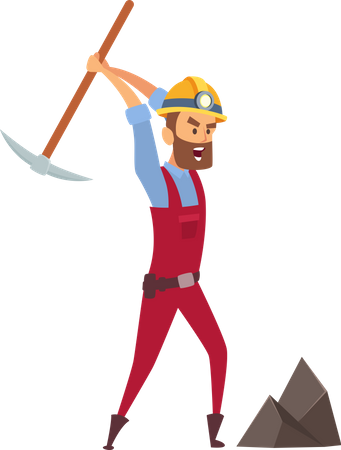 Coal Miner Digging Soil with Pickaxe  Illustration