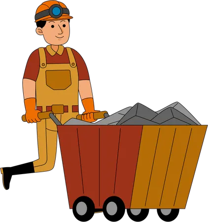 Coal Miner walking with coal cart  Illustration