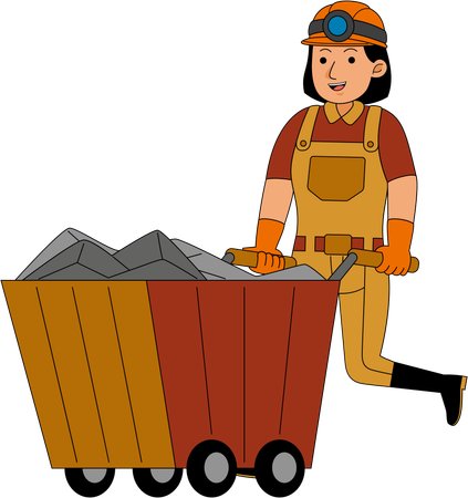 Coal Miner walking with coal cart  Illustration