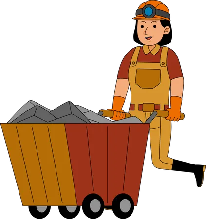 Coal Miner walking with coal cart  Illustration