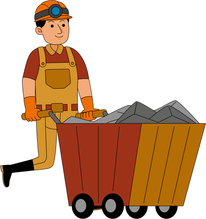 Coal Miner walking with coal cart  Illustration