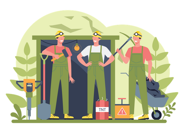 Coal miner with mining equipment Illustration