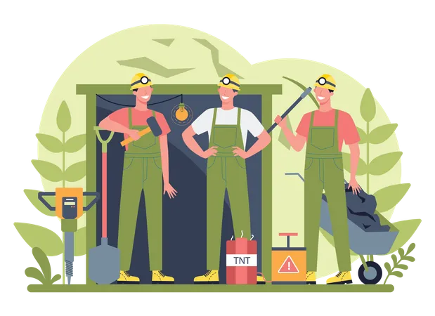 Coal miner with mining equipment  Illustration
