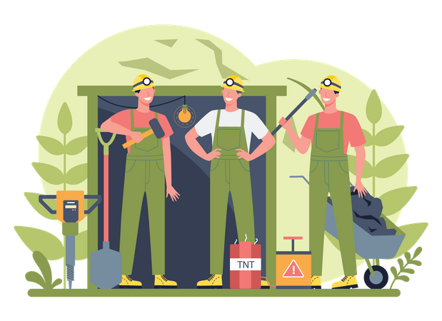 Coal miner with mining equipment  Illustration