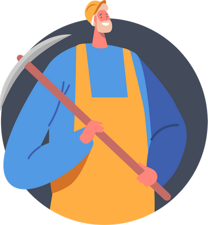 Coal mining labor holding pickaxe  Illustration