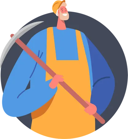 Coal mining labor holding pickaxe  Illustration