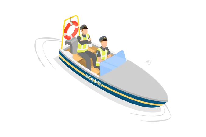 3 D Isometric Flat Vector Illustration Of Water Police Coast Guard Ship Illustration