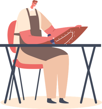 Cobbler Artisan Making Footwear Using Special Tools  Illustration