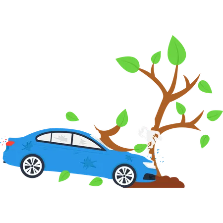 Coche chocando contra un árbol  Illustration