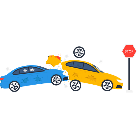 Un coche choca contra un coche parado  Illustration