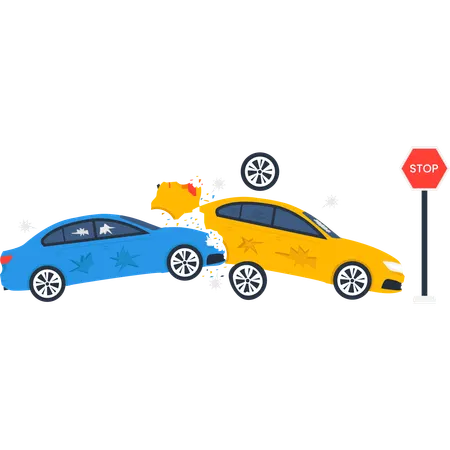 Un coche choca contra un coche parado  Illustration