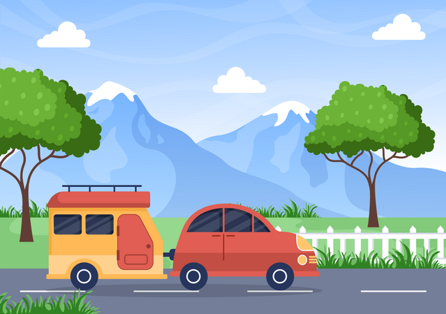 Coche de acampada a la aventura  Ilustración