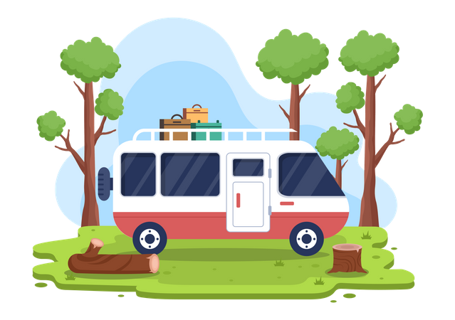 Coche de acampada a la aventura  Ilustración