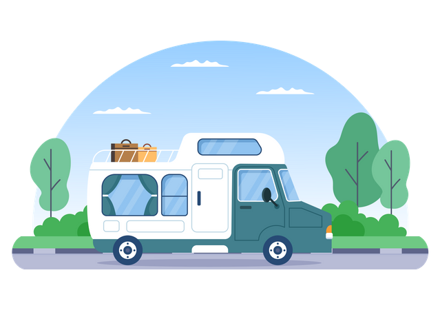 Coche de acampada a la aventura  Ilustración