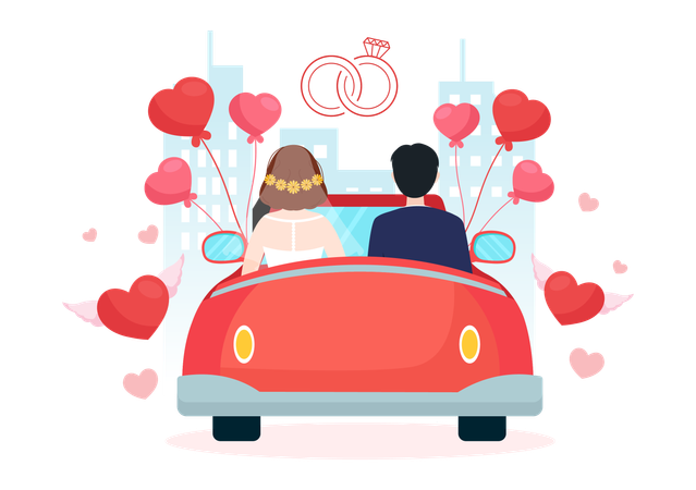 Coche de boda pareja  Ilustración