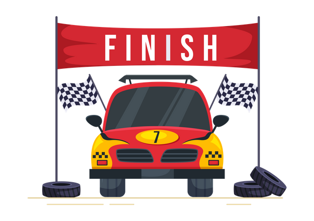 Coche de carreras de fórmula en la línea de meta  Ilustración