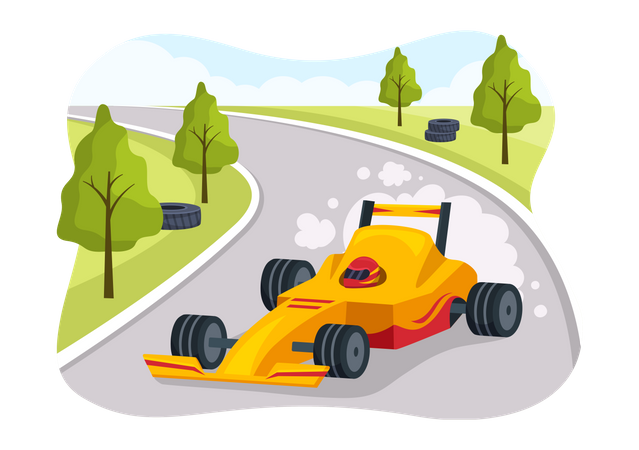 Coche de carreras de fórmula en pista de carreras  Ilustración