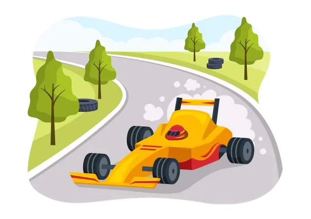Coche de carreras de fórmula en pista de carreras  Ilustración