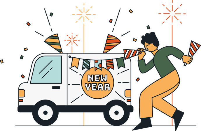 Coche de decoración de hombres para fiesta.  Ilustración