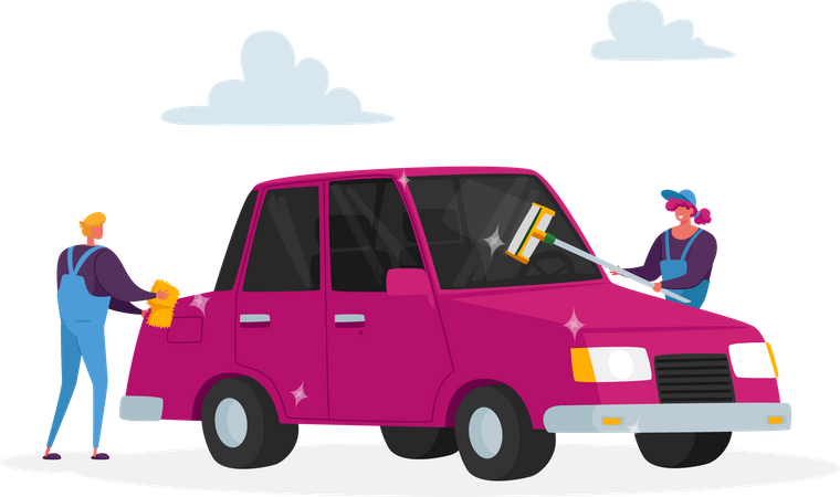 Coche de limpieza del trabajador con paño de limpieza y trapeador  Ilustración