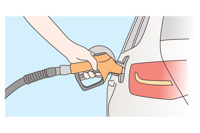Coche de reabastecimiento de combustible en la estación de combustible.  Ilustración