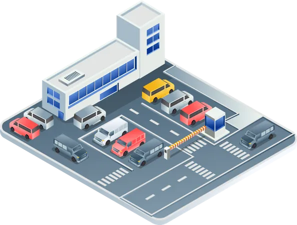 Estacionamiento De La Empresa De Automoviles En Ilustracion Isometrica Ilustración
