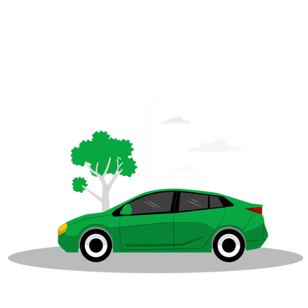 Coche verde estacionado cerca de un árbol  Illustration