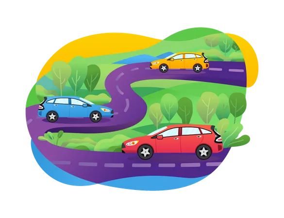 Coches en la carretera  Ilustración