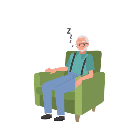 Cochilo relaxante de homem idoso maduro dormindo no sofá aconchegante em casa  Ilustração