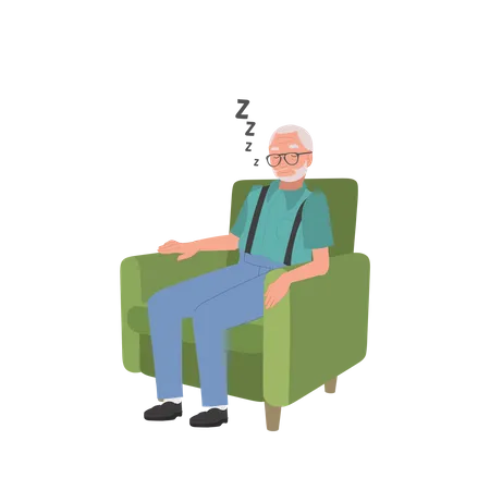 Cochilo relaxante de homem idoso maduro dormindo no sofá aconchegante em casa  Ilustração