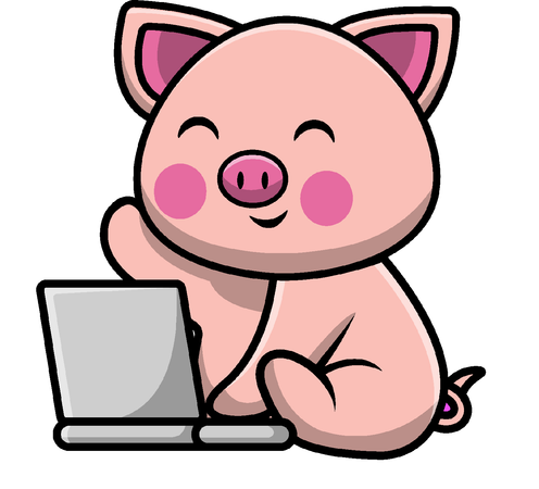 Cochon jouant sur un ordinateur portable  Illustration