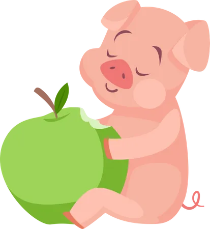 Cochon mangeant une pomme  Illustration