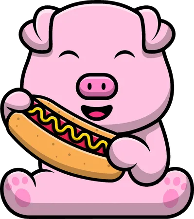 Cochon tenant un hot-dog  Illustration