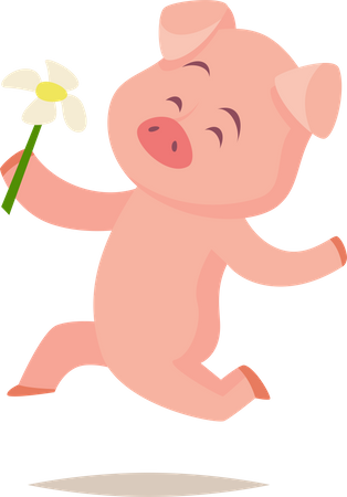 Cochon tenant une fleur  Illustration