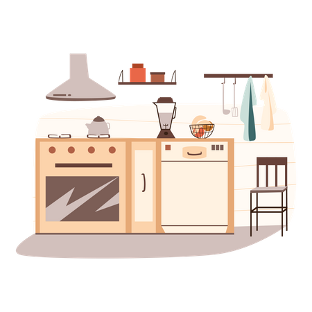 Cocina con horno  Ilustración