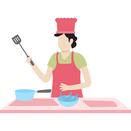 Un Chef Cocina Algo En La Cocina Ilustración