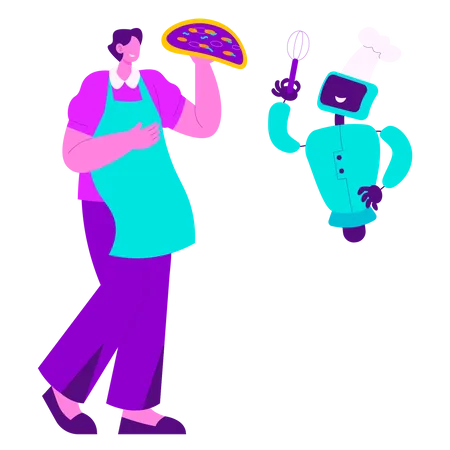 Cocinando con robot chef  Ilustración