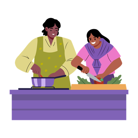 Cocinando juntos  Ilustración
