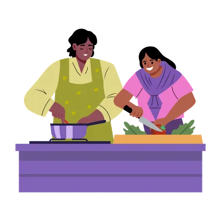 Cocinando juntos  Ilustración