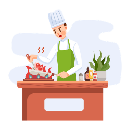 Cocinero Preparando comida por pedido  Ilustración