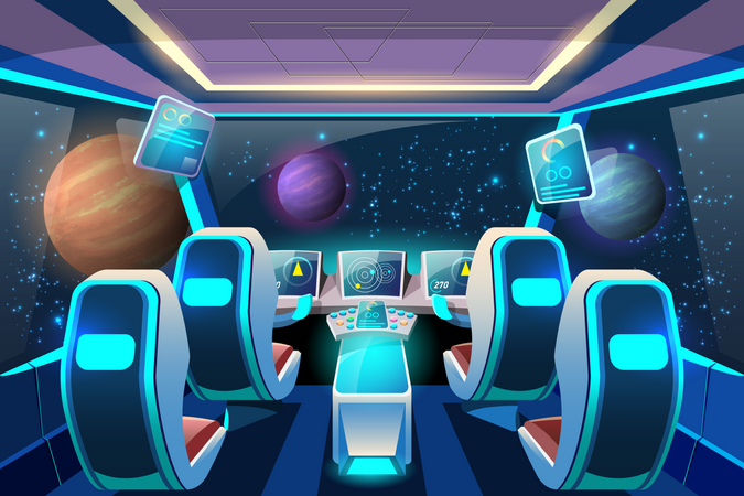 Cockpit para controlar os sistemas internos da espaçonave  Ilustração