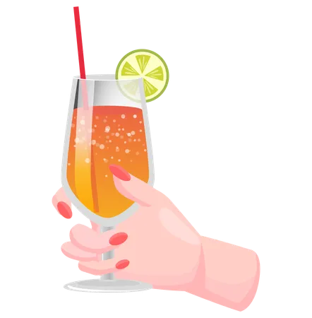 Cocktail alcoolisé tropical avec glace et citron  Illustration