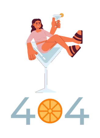 Cocktail Party Error 404 Flash Message Nightlife Arab Woman With Margarita Glass Empty State Ui Design Page Not Found Popup Cartoon Image Vector Flat Illustration Concept On White Background Illustration