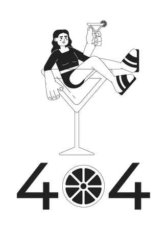 Cocktail Party Black White Error 404 Flash Message Nightlife Arab Woman With Margarita Monochrome Empty State Ui Design Page Not Found Popup Cartoon Image Vector Flat Outline Illustration Concept Illustration